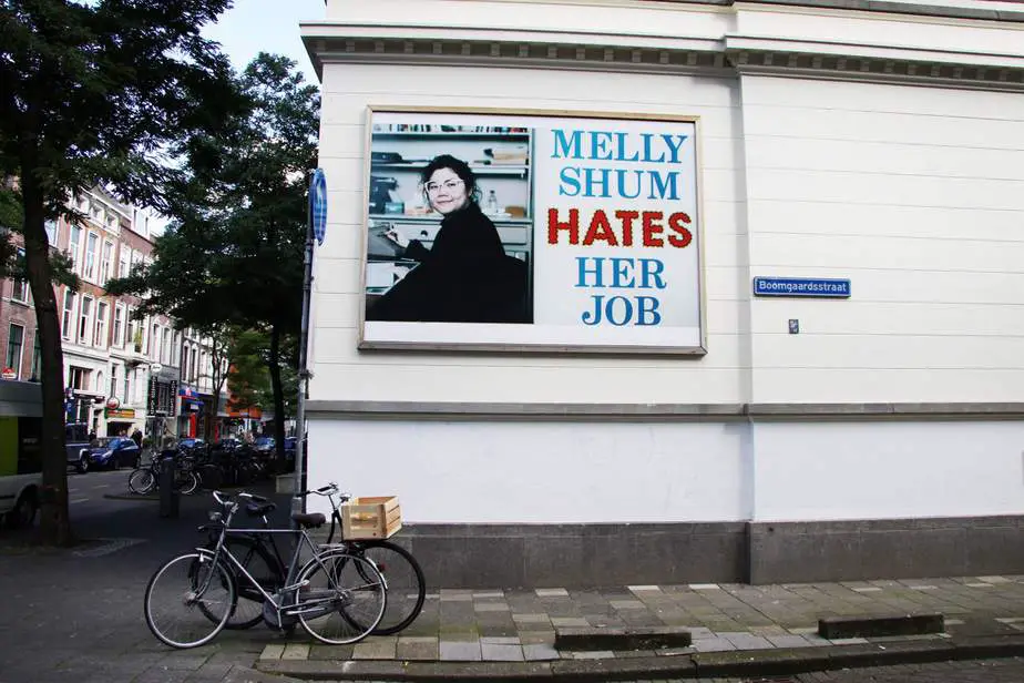Melly on the side of the Witte de With Center for Contemporary Art in Rotterdam