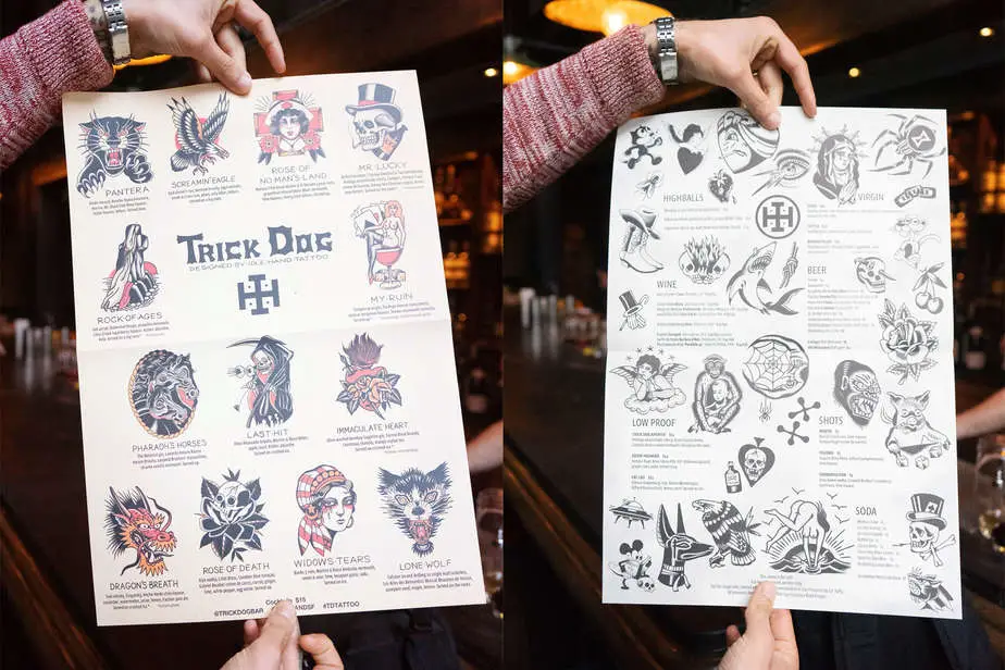 The “Flash Sheet” menu with the drinks, their ingredients, and the inspirations behind them.