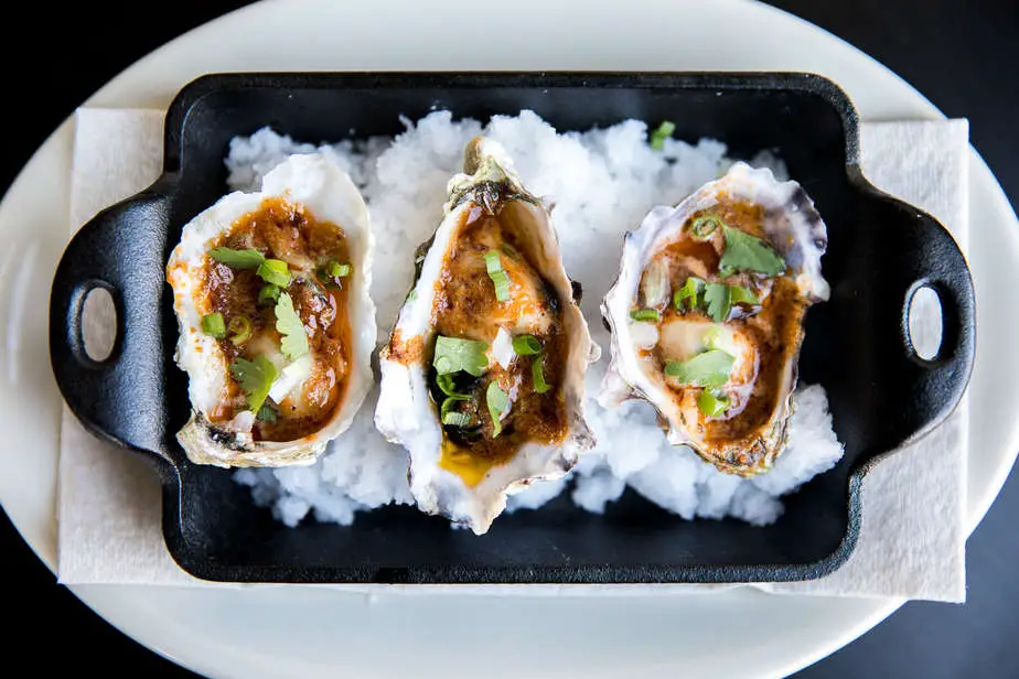 Grilled Tomales Bay oysters, garnished and served with BBQ sauce // 3.50 each