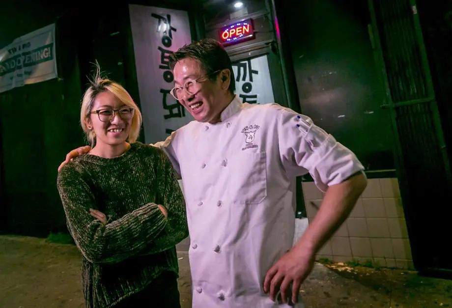 So Choi and her father, Jae Choi, in front of Tin & Pigs, photo via SF Chronicle.
