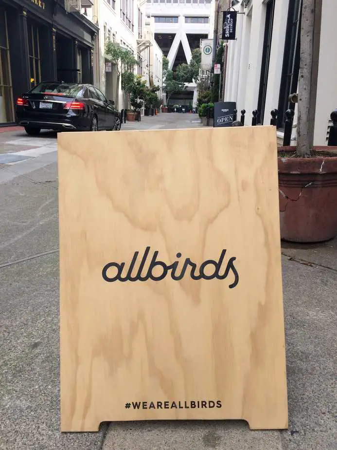 The Allbirds sign in downtown San Francisco, photo courtesy of Natasa Spasic