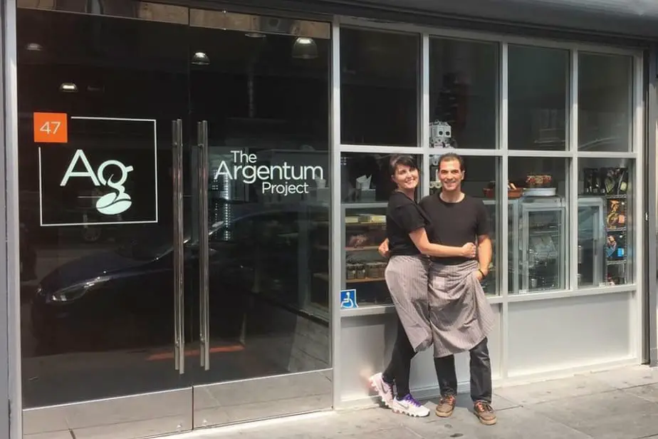 Owners Dimitrios and Katerina in front of their shop.